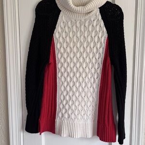 Talbots Black, White, and Red Cowl Neck Sweater